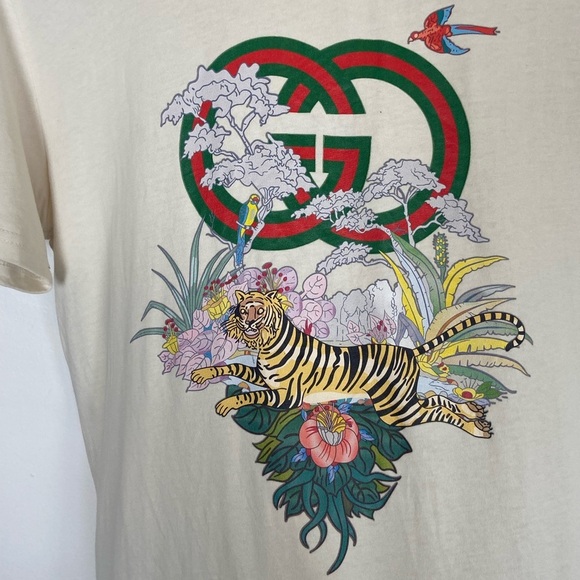 Women's Tiger Short Sleeves T-Shirt Size M Color Cream Cotton - Picture 2 of 9